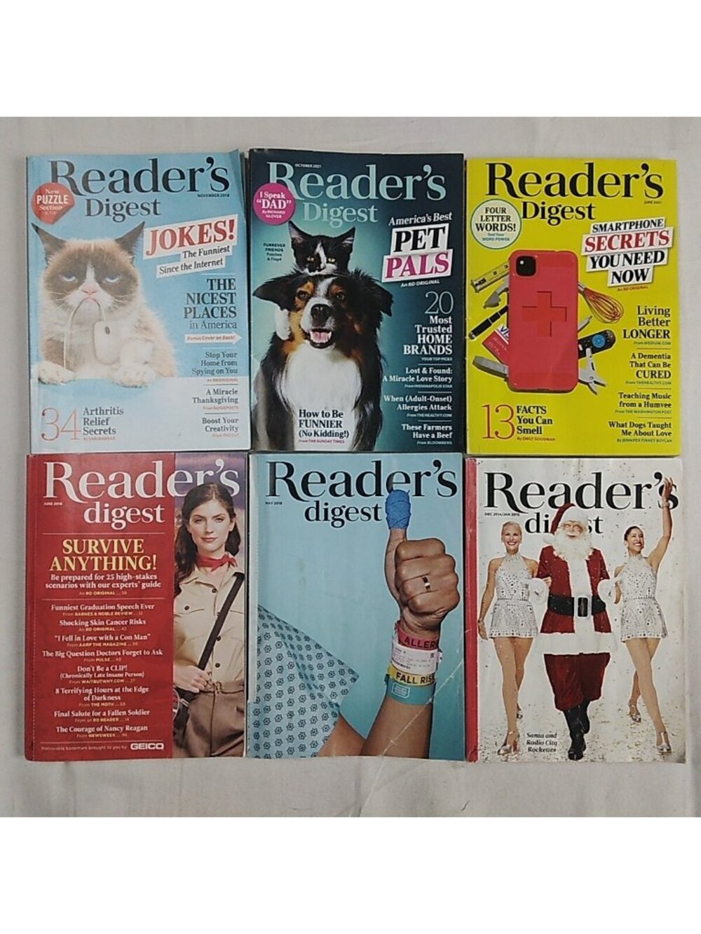 Lot of 6 Reader's Digest Magazines 2015-2018-2021 Advice Inspiration Health Fun